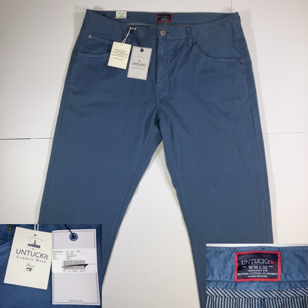 New Untuckit Pants 36x32 Blue Straight Fit El Circo Pima Cotton Stretch